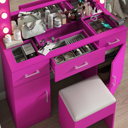 Ktaxon Large Makeup Vanity, Vanity Table Set w/ Visible Glass Top w/ Charging Station, White
