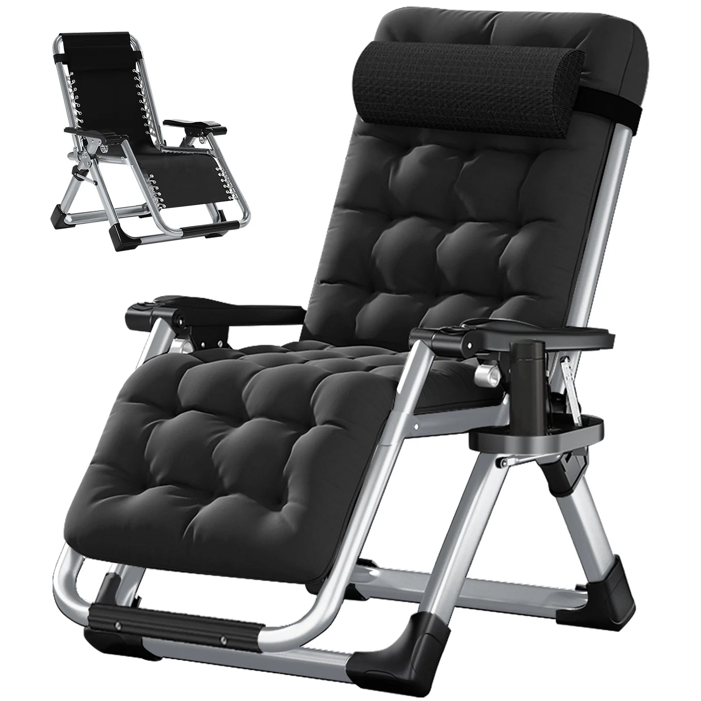 NAIZEA 2 Pack Zero Gravity Chair, Foldable Portable Lawn Recliner with Cushion, Headrest, Cup Holder, Black