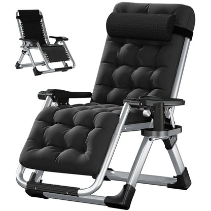 NAIZEA 2 Pack Zero Gravity Chair, Foldable Portable Lawn Recliner with Cushion, Headrest, Cup Holder, Black