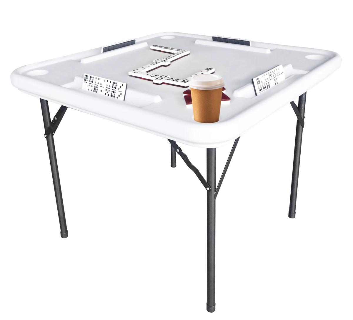Bene Casa Foldable Domino Table with Built-In Drink Holders, 38�� x 38��, White
