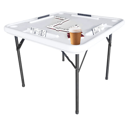 Bene Casa Foldable Domino Table with Built-In Drink Holders, 38�� x 38��, White
