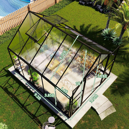 Jocisland 8x8x7 FT Polycarbonate Walk-In Greenhouse with Aluminum Frame, 2 Top-Opening Windows & 2 Swing Doors, Heavy Duty for Outdoor Garden Use, Black