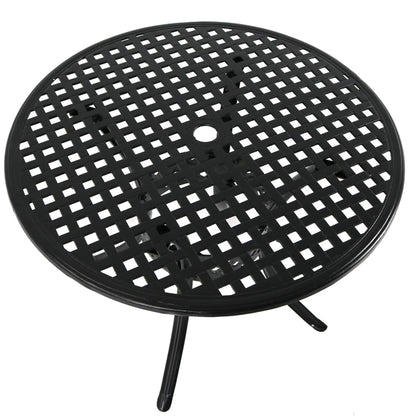 Sunnydaze Decorative Lattice 33" Round Cast Aluminum Outdoor Dining Table with Umbrella Hole