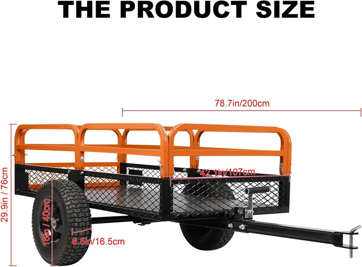 Heavy Duty Steel ATV Trailer,1600 Lbs Dump Cart, 15 Cubic Feet, Removable Sides, for Riding Lawn Mower Tractor