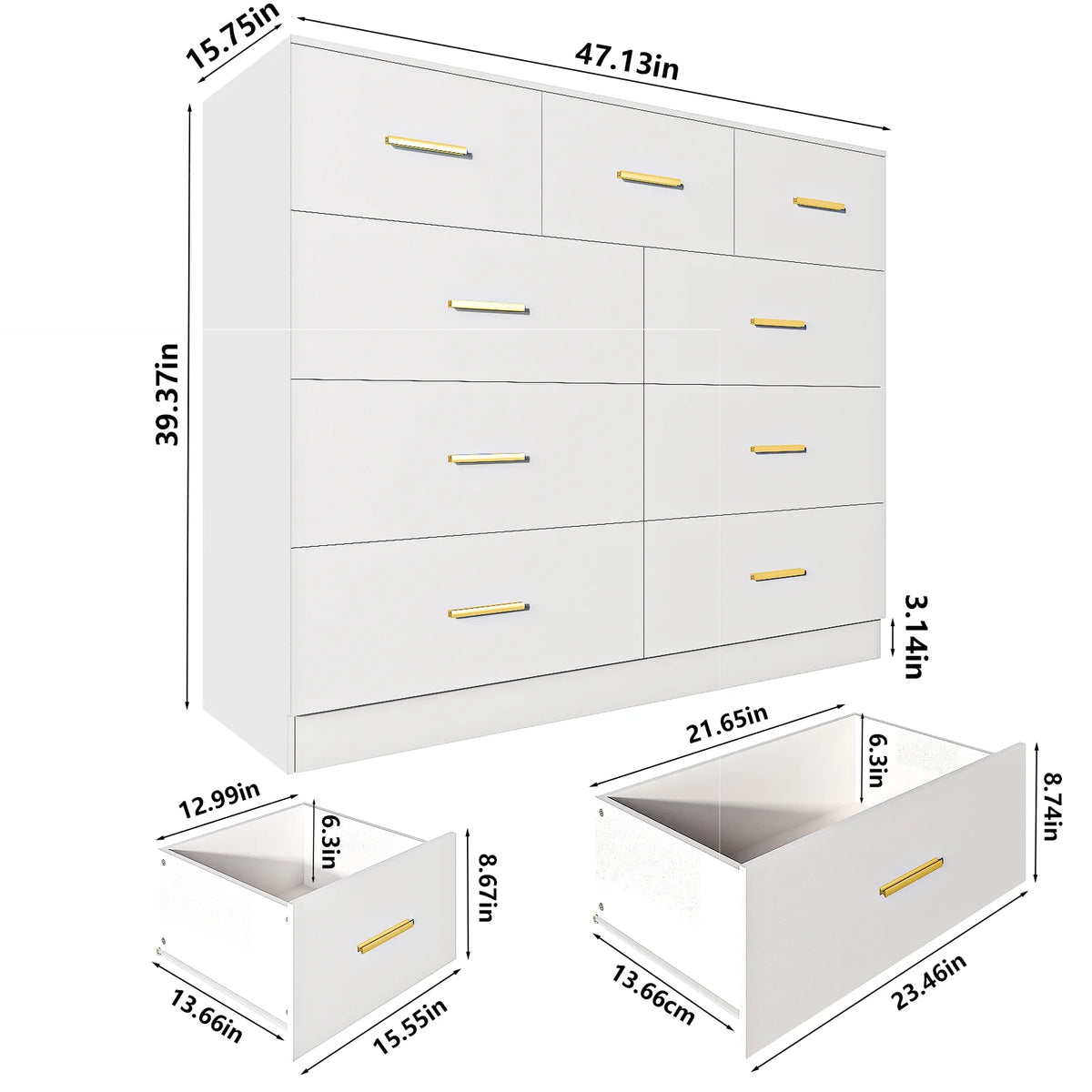 Ktaxon 6 Drawer Double Dresser Wood Dresser Storage Cabinet Drawer Organizer Chest Of Drawers, White