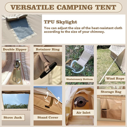 9.8' x 7' Inflatable Camping Tent,4 Season Blow up Tents for Camping, 4-6 Person Inflatable Tent with Stove Jack,Air Tents,Glamping Tent,Waterproof Luxury House with Mesh Window