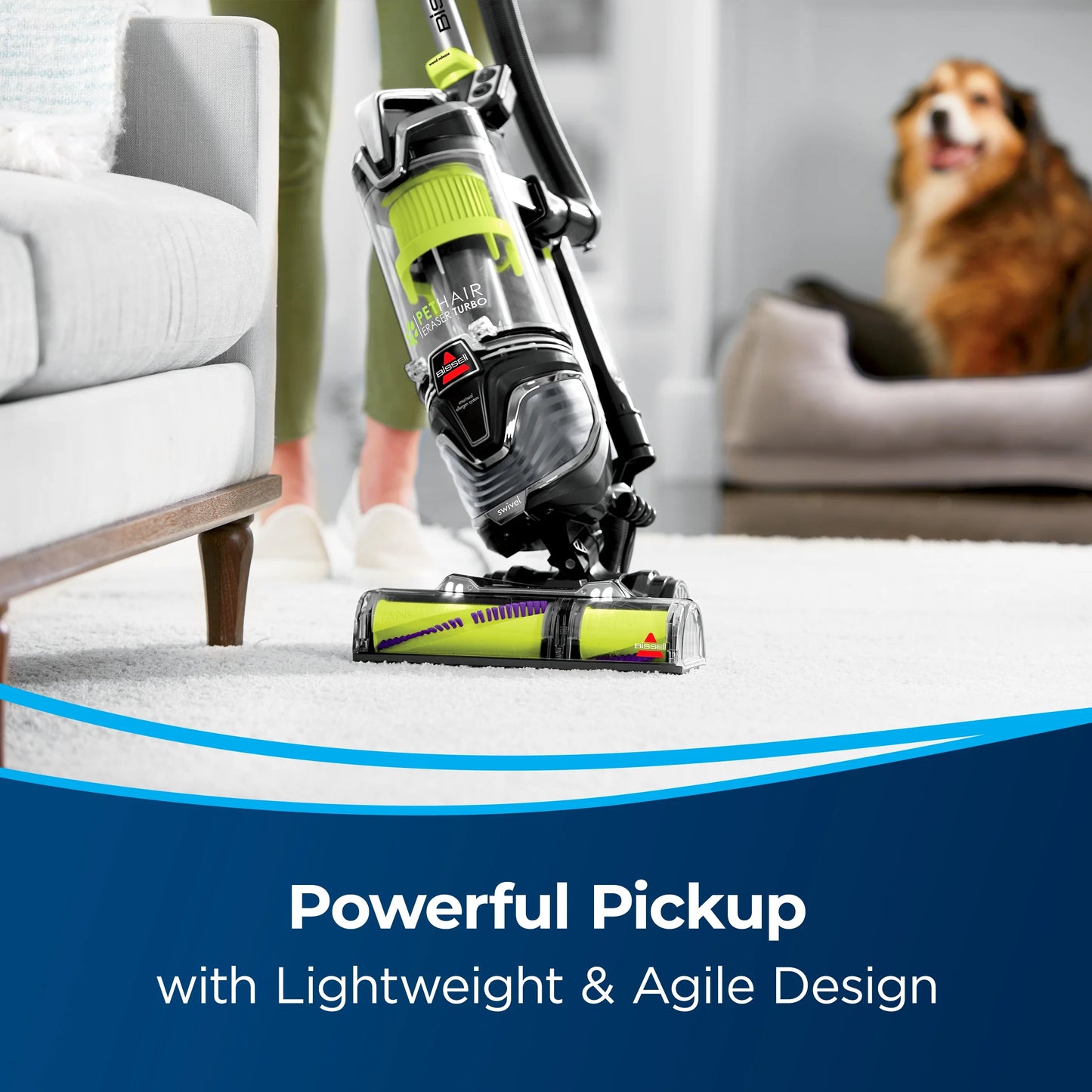 BISSELL Upright Vacuum, Pet Hair Eraser Turbo Pet Friendly, Bagless, Hard Floor and Carpet, with Tangle Free Brush Roll, Extension Wand, 2475, Grey