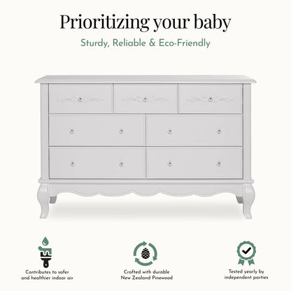 Evolur Aurora 7-Drawer Double Dresser in Ivory Lace, Spacious Drawers