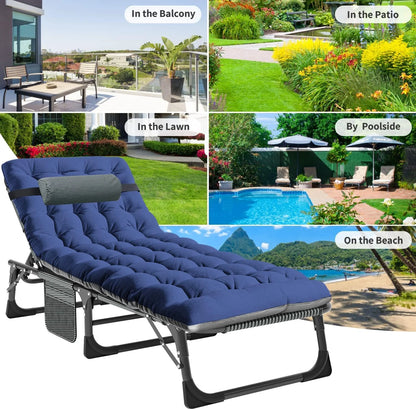 Slsy Folding Lounge Chair, 5-Position Adjustable Outdoor Reclining Chair, Folding Sleeping Bed Cot, Folding Chaise Lounge Chair for Pool Beach Patio Sunbathing