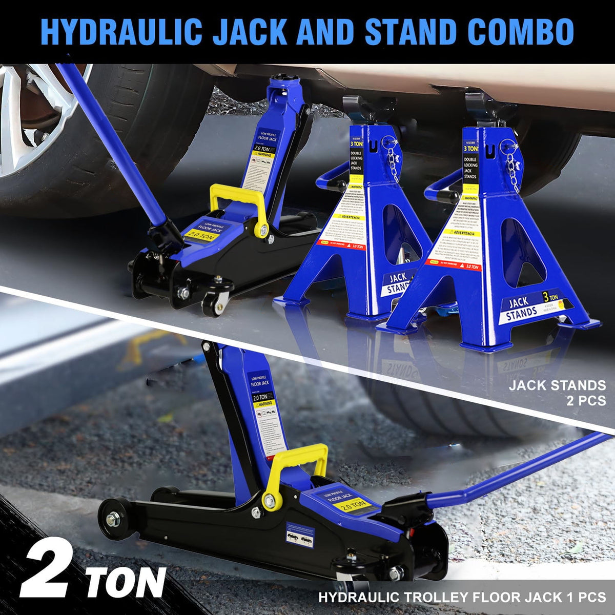POVANLI Floor Jack, 2 Ton Low Profile Floor Jack, 3t jack stand Tire Repair Kit Heavy Duty Steel Racing Floor Jack with Single Piston Quick Lift Pump, Floor Jack Lifting Range 3.3"-15.2"