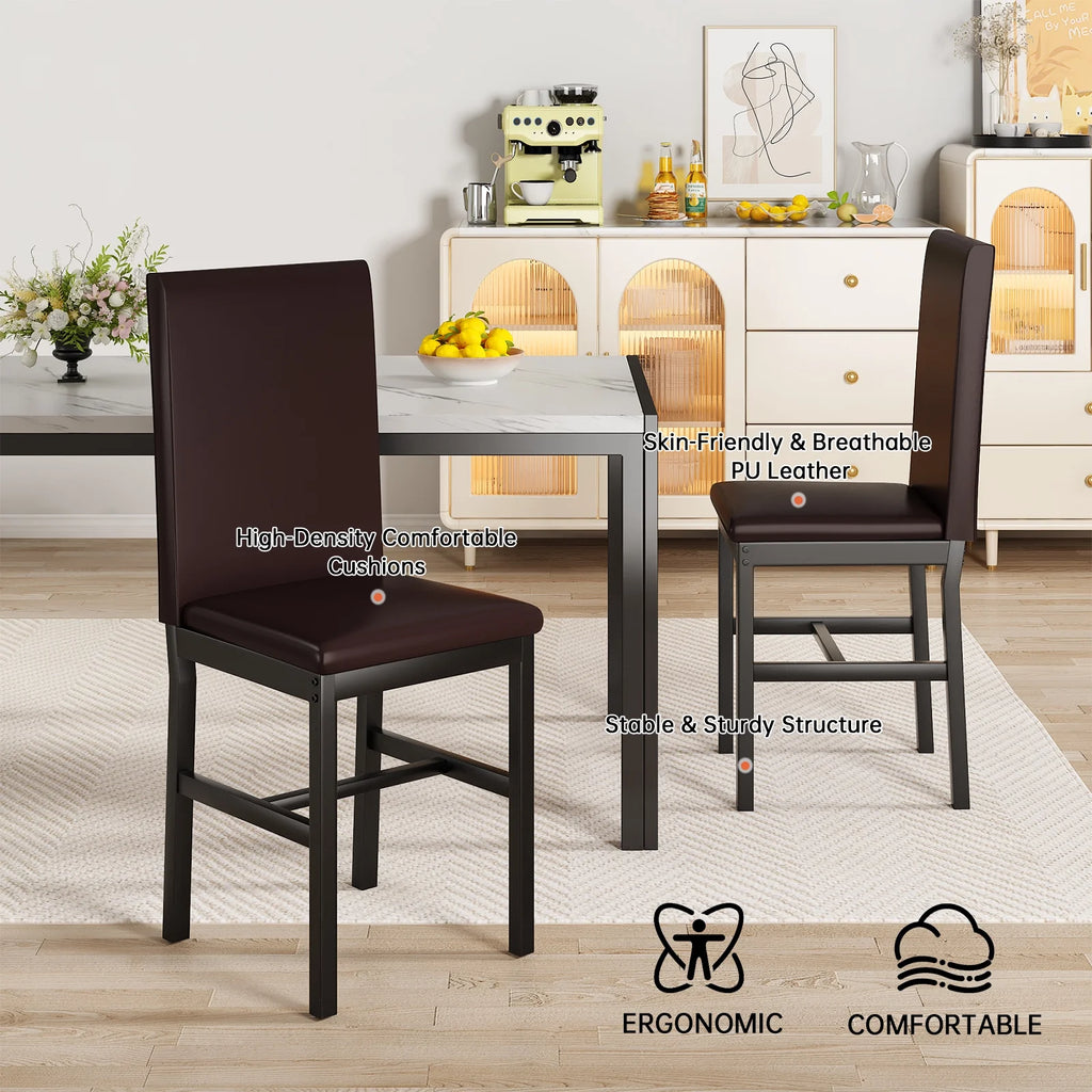 AWQM Dining Table Set of 4, Faux Marble 5 Piece Dining Room Table Set with PU Leather Chairs, Rectangular Kitchen Table Set for Apartment, Dining, White