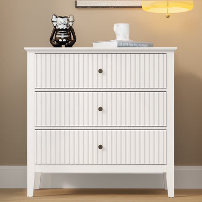 May Color Large White 3 Drawer Dresser Set of 2 with Fluted Panel, Modern Chest of Drawers with Silent Slide Drawers, Wood Accent Nightstand with Storage for Bedroom Living Room, Hallway