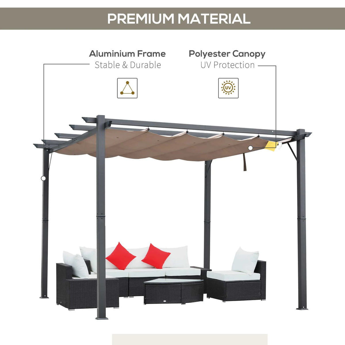Outsunny 10' x 10' Pergola with Retractable Shade Canopy, Aluminum, Gray