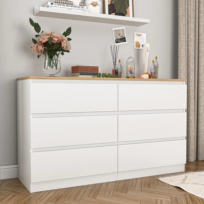 Resenkos Modern Mid Century 6 Drawer Wide Dressers Chests for Bedroom, Chest of Drawer Organizer Grey