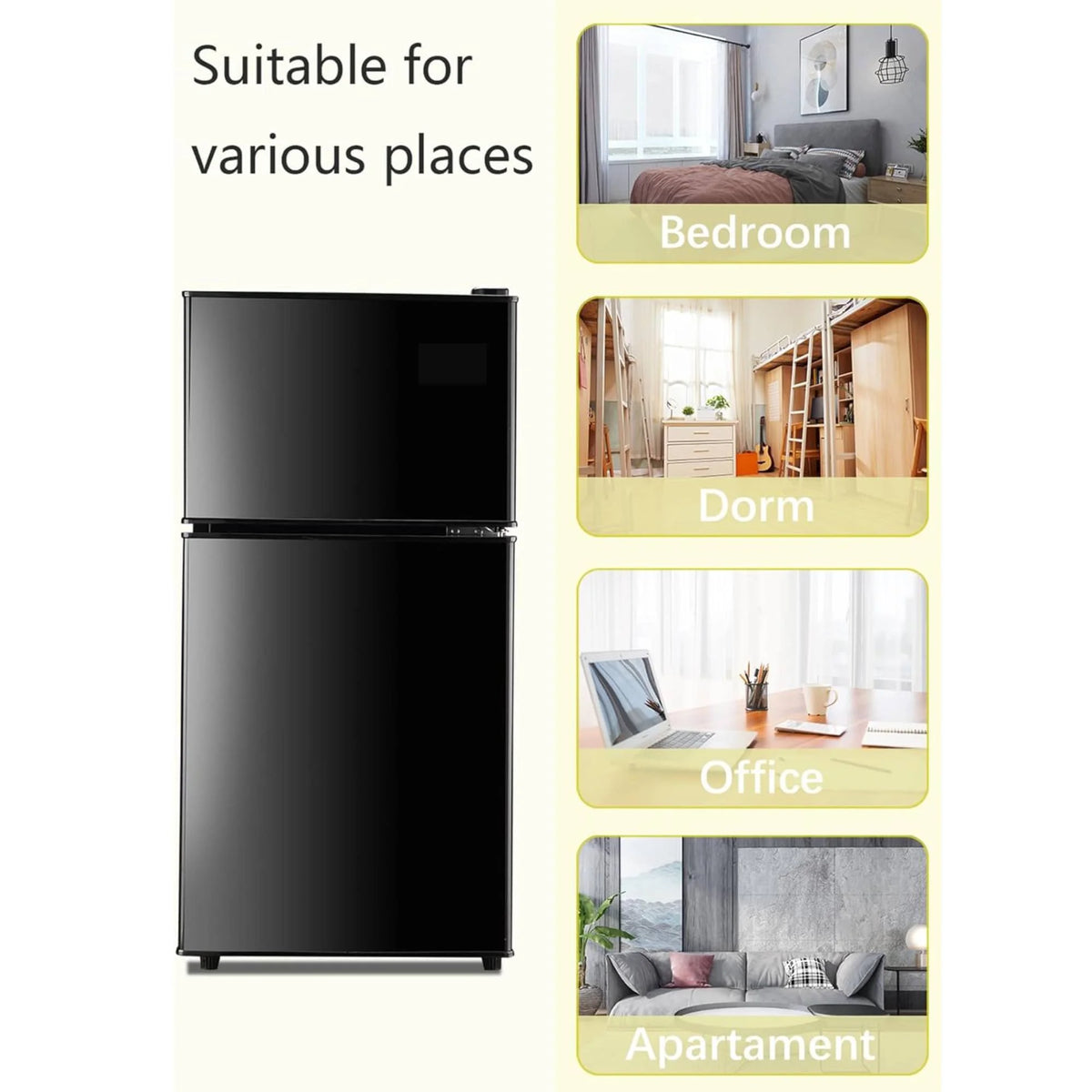 3.5 Cu.Ft Mini Fridge Freezer, 2 Door Small Refrigerator, 7 Level Adjustable Thermostat Freezer Fridge for Living Room, Kitchen and Apartment, Sivelr