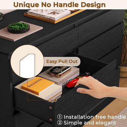 8 Drawers Double Dresser Wooden Black Chest of Drawers for Bedroom, Large Storage Cabinet for Home Living Room