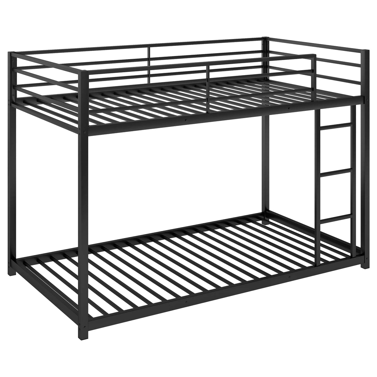 Euroco Twin Metal Low Bunk Bed with Ladder, Black