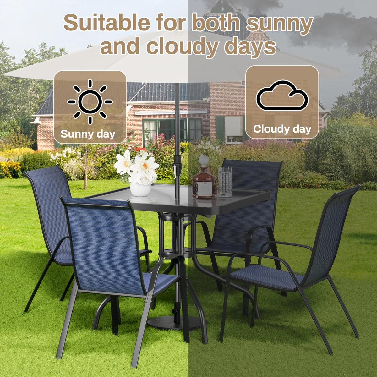 Pirecart 5-Piece Outdoor Patio Dining Table Set with 4 Stackable Textilene Chairs for for Patio, Lawn, Garden, Gray