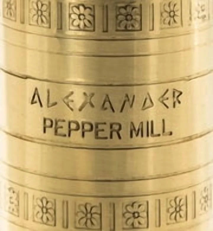 Alexander Home Greek Pepper Mill, 8 Inch Tall, Manual Grinder, Brass