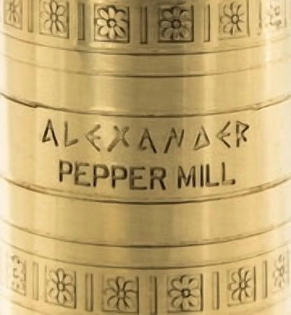 Alexander Home Greek Pepper Mill, 8 Inch Tall, Manual Grinder, Brass