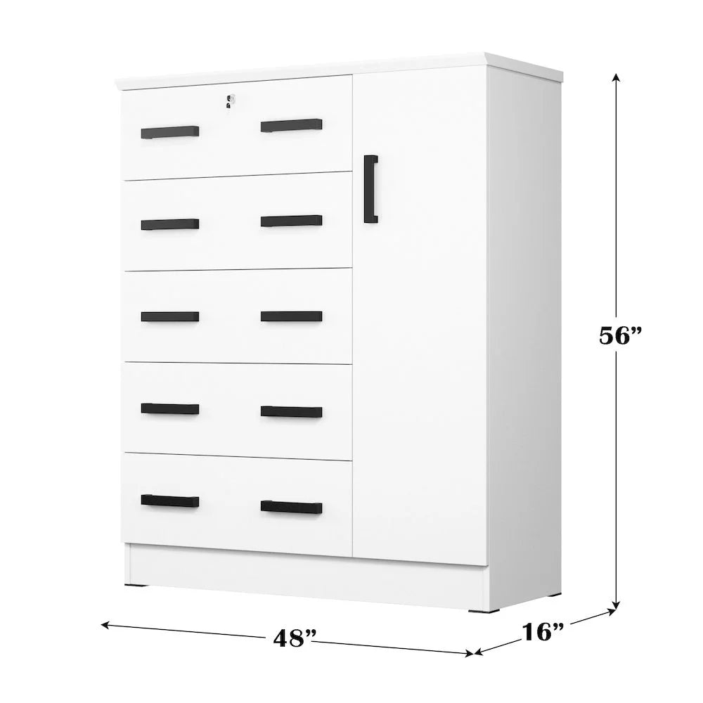 Better Home Products JCF Sofie 5 Drawer Wooden Tall Chest Wardrobe in Mahogany