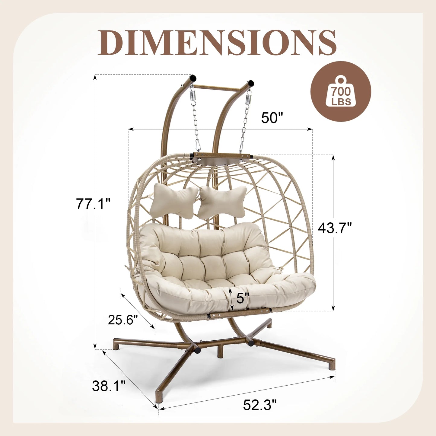 RADIATA Double Wicker Egg Swing Chair with Stand, 2-Person Hanging Egg Chair for Indoor/Outdoor, 700lbs Capacity, Thick Cushions & Headrest,Sturdy Metal Frame��Dark Gray