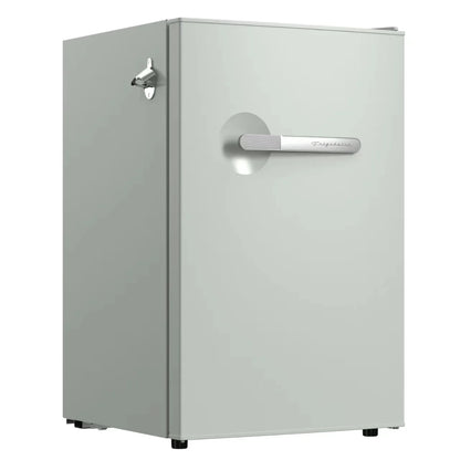 Frigidaire 4.5 cu. ft. retro compact fridge built-in side bottle opener W: 21.65" x L: 22.24" X H: 32.91" (Azure)