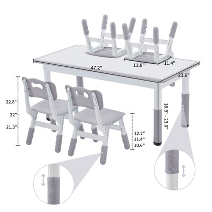 Toddler Table and Chairs Set for 4, 47.2''L x 23.6''W Kids Study Table and Chair Set, Height-Adjustable, Graffiti Desktop, Children Activity Table for Daycare, Classroom, Home