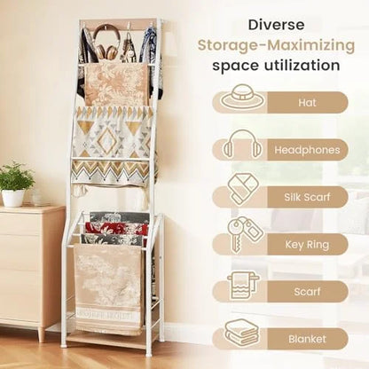 Blanket Ladder, 7 Tier Blanket Ladders for The Living Room,Wooden Ladder Shelf with Hooks, 5.5ft Blanket Holder Rack Farmhouse Ladder Rack for Storage and Home Decor, Rustic Brown and Black
