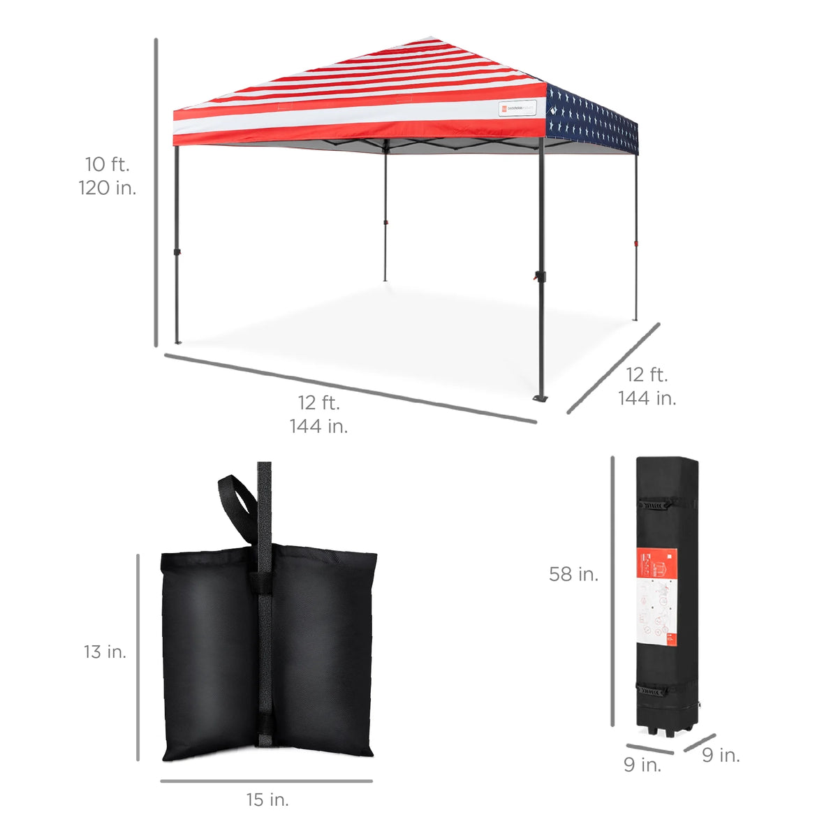 Best Choice Products 12x12ft Easy Setup Pop Up Canopy w/ 1-Button Setup, Wheeled Case, 4 Weight Bags - Navy Blue