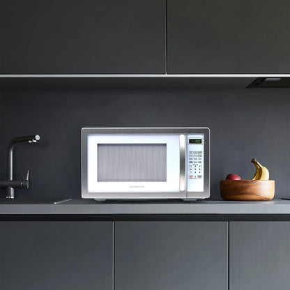 Farberware Stainless Steel Countertop Microwave Oven with Child Lock, 1.1 Cu Ft Black Stainless