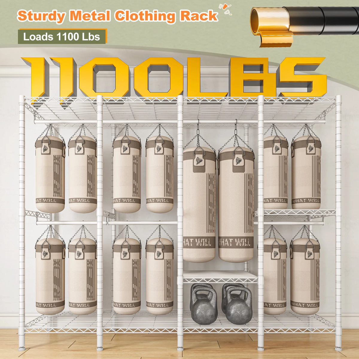 EnHomee 76"W Clothes Rack with Cover,1100LBS Heavy Duty Wardrobe Closet Organizer,Adjustable Portable Closet��Black