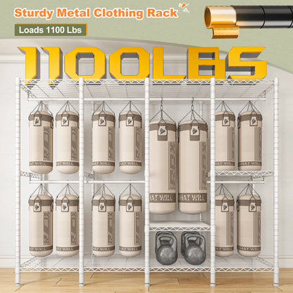 EnHomee 76"W Clothes Rack with Cover,1100LBS Heavy Duty Wardrobe Closet Organizer,Adjustable Portable Closet��Black
