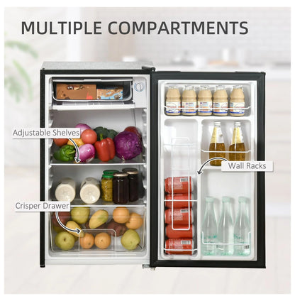 Mini Fridge with Freezer, 3.2 Cu.Ft Compact Refrigerator for Bedroom, Dorm, Apartment - Adjustable Thermostat, Reversible Door, Black