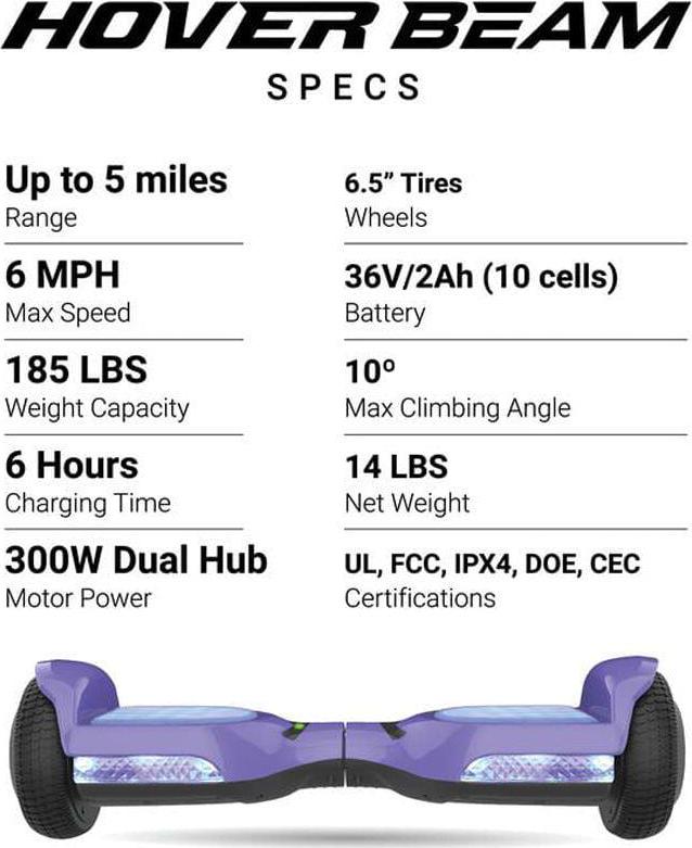 Voyager HoverBeam Purple Hoverboard with Light-up Wheels and Footboard. 185lb limit.