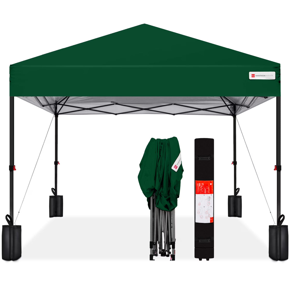 Best Choice Products 12x12ft Easy Setup Pop Up Canopy w/ 1-Button Setup, Wheeled Case, 4 Weight Bags - Navy Blue