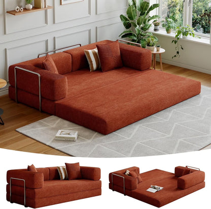 Convertible Sleeper Sofa Bed,Compressed Floor Boneless Couch,Modular Modern Corduroy Sofa for Living Room Bedroom -with Fixed-Shape Frame and Support Armrest,Easy Assembly(Green)