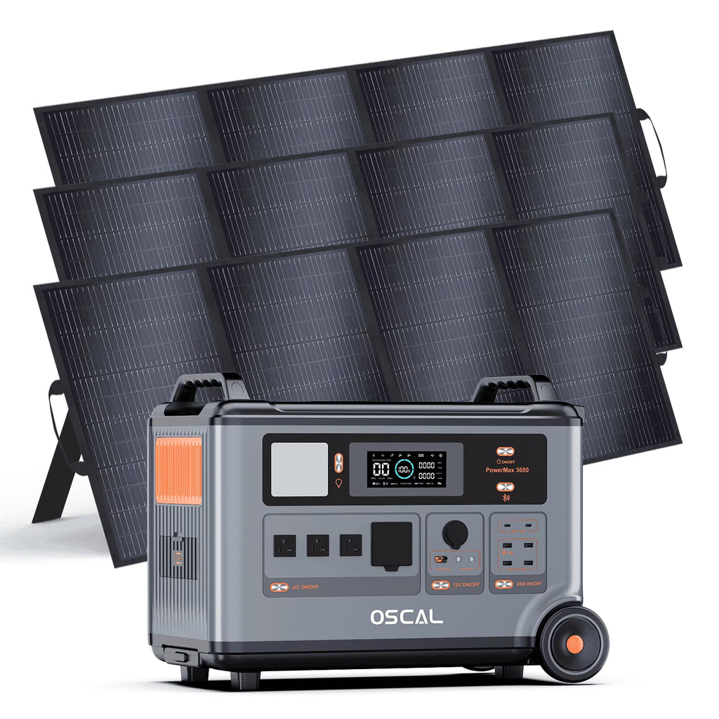 OSCAL PowerMax 6000 Portable Power Station, 3600Wh LiFePO4 Battery with 6000W Output, BP3600 Expansion Battery & 200W Solar Panels, Solar Generator for Camping, Home, Outdoor, Emergency Use