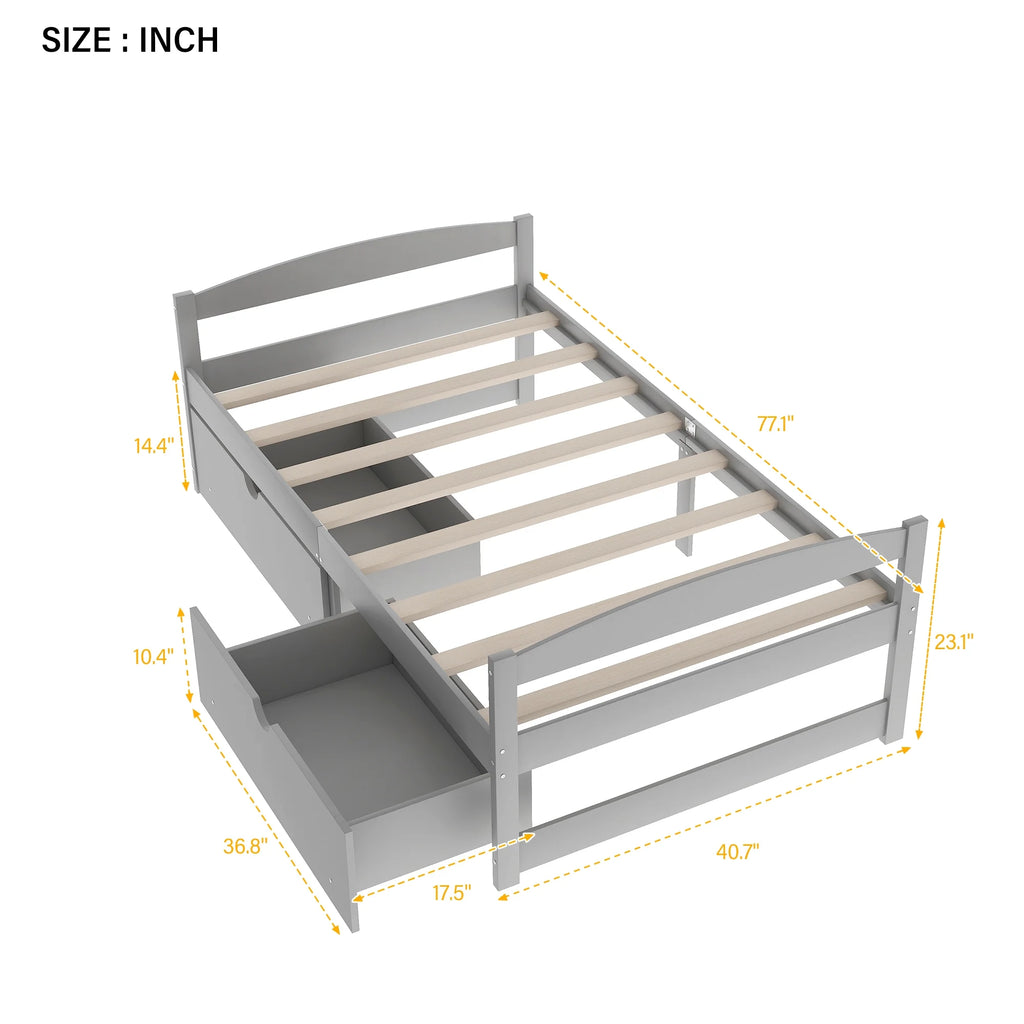 Euroco Twin Size Wooden Daybed with 2 Storage Drawers for Kids Bedroom, Gray