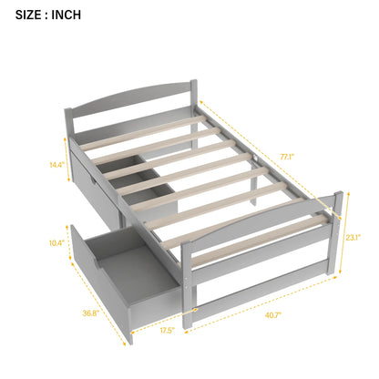 Euroco Twin Size Wooden Daybed with 2 Storage Drawers for Kids Bedroom, Gray