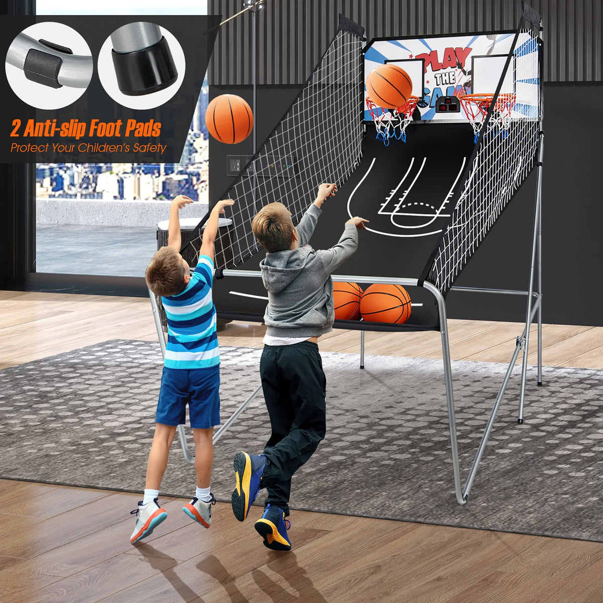 Costway Dual LED Electronic Shot Basketball Arcade Game with 8 Game Modes 4 Balls Foldable Grey