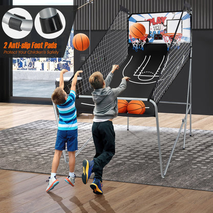 Costway Dual LED Electronic Shot Basketball Arcade Game with 8 Game Modes 4 Balls Foldable Grey