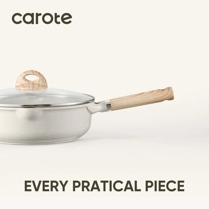 Carote Nonstick Cookware Set 21-Piece,Kitchen Pots and Pans Set,Stay-Cool Handles, Induction Compatible,Cookware Set for RV and Camping,Beige