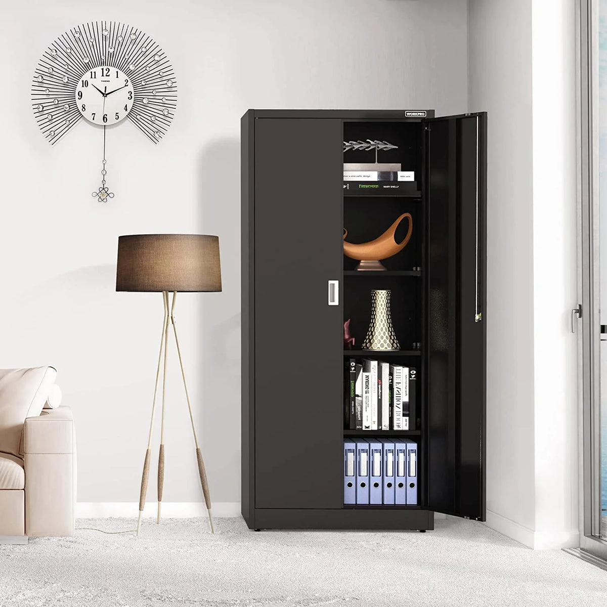 WORKPRO Metal Garage Storage Cabinet with Locking Doors and Adjustable Shelves,71 inches Tall Storage Cabinet for Tools, Office, Home, Shops (Black), Solid Packed