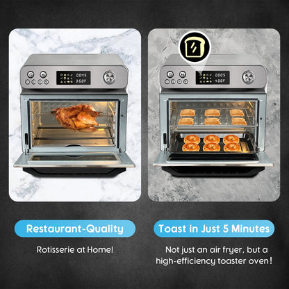 HYSapientia 26QT Air Fryer Oven With Rotisserie 1800W Toaster Oven Air Fryer Combo, 10 in 1 Convection Oven Countertop, Airfryer Toaster Oven, Mini Toaster Oven,Stainless Steel Outer