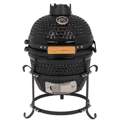 13in Ceramic Charcoal Kamado Grill with Heavy Duty Heat-Resistant Walls, 50-800��F Temp Control, for Backyard Grilling, Smoking, Baking, Orange