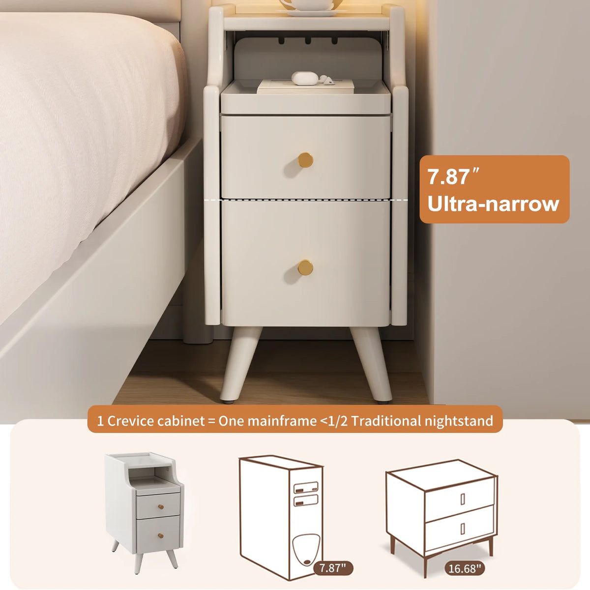 Small Nightstand,Solid Wood Nightstand with Drawers, Walnut Bedside Table for Bedroom