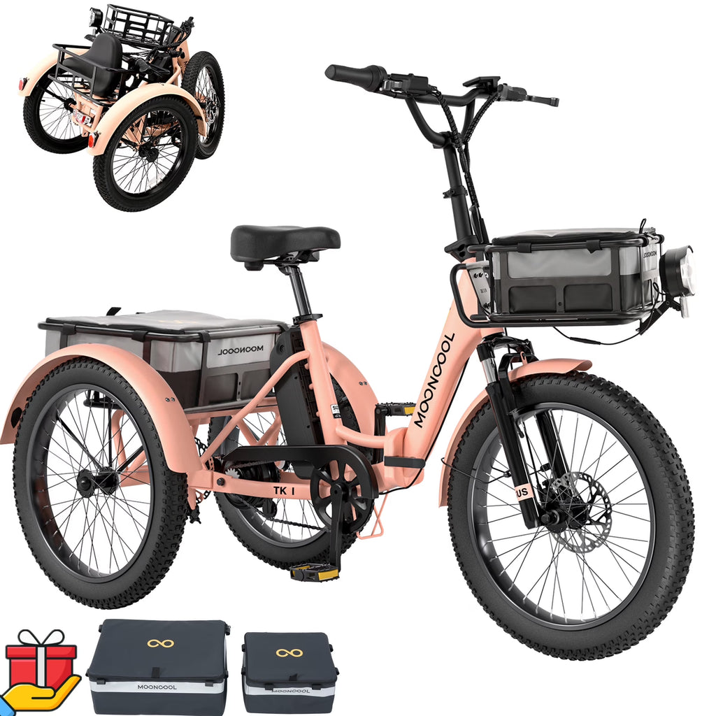 ABORON 3.0 Fat Tire Electric Trike for Senior Foldable E-Bike, 500W Motorized Tricycle Adult 20" Folding 3 Wheel Electric Commute Bike Trike w/48V Battery and Storage Baskets,