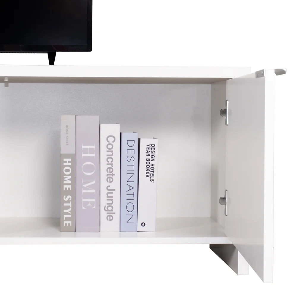 Madesa TV Stand Large Media Console with Cable Management for 65, 75 Inch Media Storage Gaming Living Room Entertainment Center Modern Wooden Television Cabinet - Black