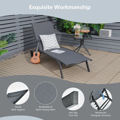 Costway 2PCS Outdoor Adjustable Chaise Lounge Patio 6-Position Recliner Wheels Black